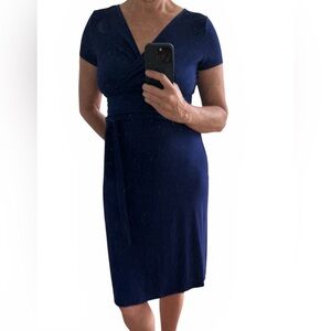 Talbots Navy Wrap-Front Short Sleeve Midi Dress size M